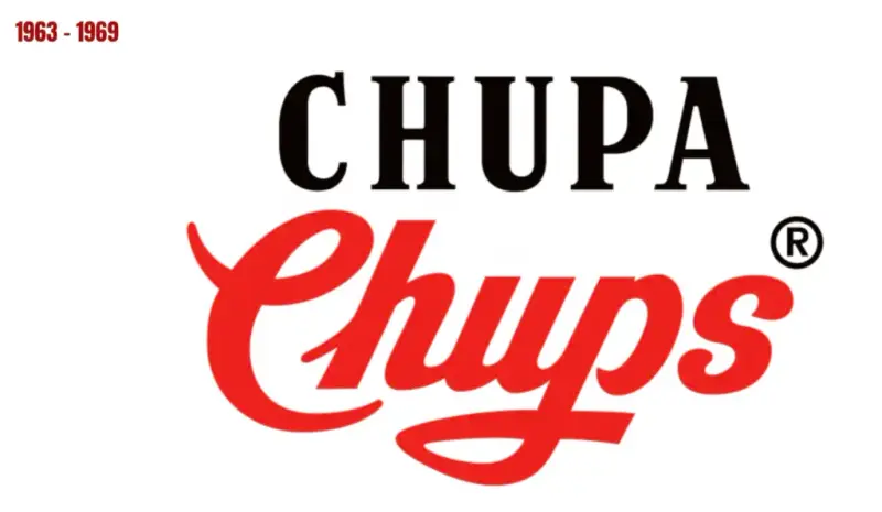 The original 1963–1969 Chupa Chups logo: black 'CHUPA' above a red script 'Chups'