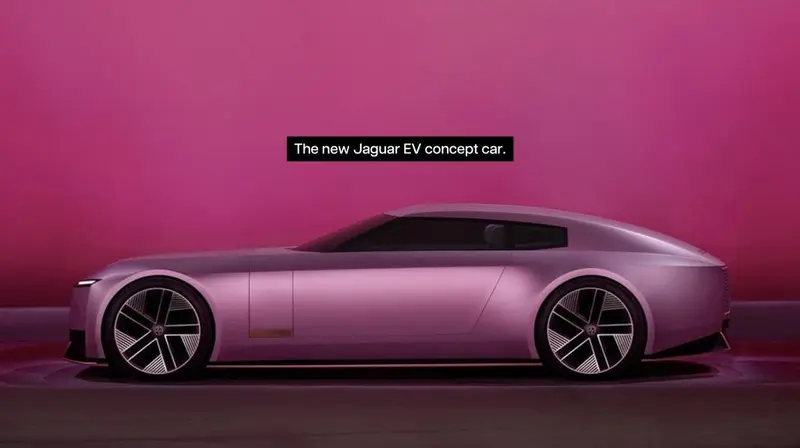 Side view of the pink new Jaguar EV concept car